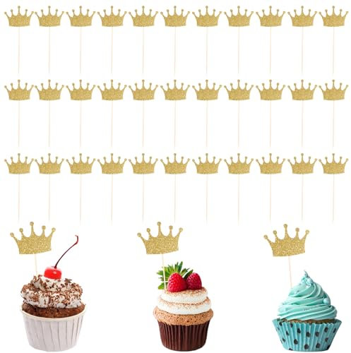 50 Stück Kronen Cupcake Topper Für Prinzessin Geburtstag Deko Goldenem Glitzer Kuchen Dekorationen Glitzernde Goldene Muffin Deko Kuchenaufsatz Für Prinzessinnen Party Mottopartys Babyparty Hochzeit