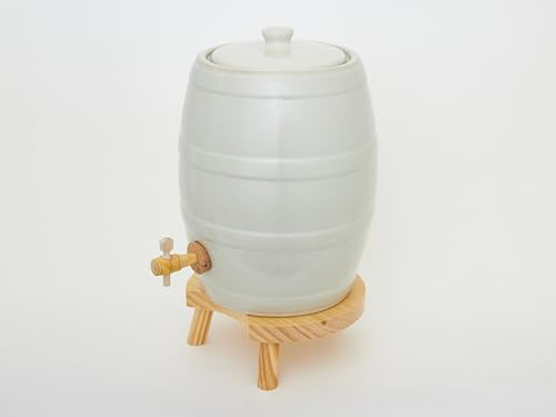 Evocalo Vinagrera de Gres Natural Estilo Barril para Maceración Casera con Soporte de Madera 5 litros