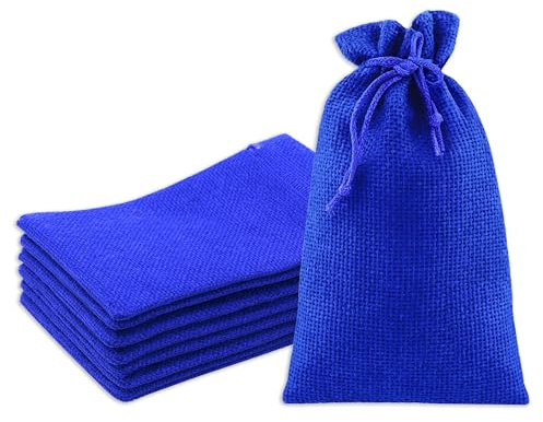 Mandala Crafts 8X10 Inch Royal Blue Burlap Drawstring Gift Bags for Favors - 20 Large Linen Sacks Gift Pouches for Candy, Coffee, Jewelry, Wedding, and Party Supplies