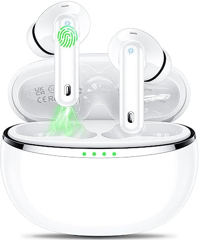 Cuffie Bluetooth, Auricolari Bluetooth 5.3 In Ear con 4 HD Mic ENC Cancellazione Rumore Hi-Fi Stereo Touch Control IPX6 Impermeabile Sport 32 Ore USB-C Cuffiette Senza Fili per iOS Android, Bianco