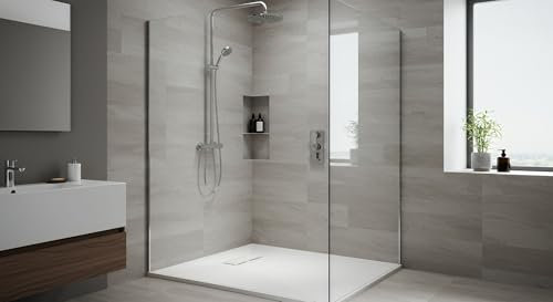Receveur de douche design aspect pierre SMC antidérapant - Hauteur : 26 mm - Plat - Receveur de douche - Couleur : blanc - Dimensions : 90 x 110 cm
