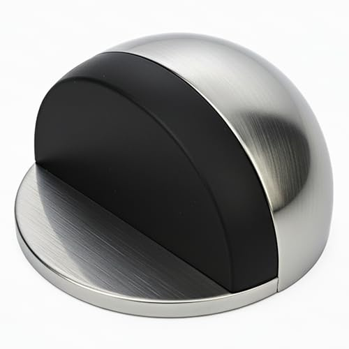 3M Self Adhesive Door Stop, 2-in-1 Installation with Tape or Screws, Floor and Wall Mounted Door Stopper with Noise Dampening Rubber, Door Stoppers for Skirtings (Silver, Pack of 1 (Half Moon))