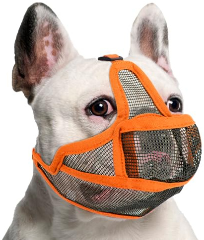 Maulkorb Hunde mit Kurzer Schnauze für Französische Bulldogge und Pitbulls, Abgeflachter Schnauze Hunde Maulkorb für Shih Tzu und Mops, Anti Beißen Kauen Bellen,ermöglichen Atmen und Trinken,Orange XS