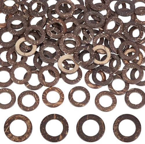 SUNNYCLUE 200 Anneau en Bois de Cocotier de 25mm Lisse Plat Rond Boucle de Liaison Perles Creuses Teintées pour la Fabrication de Bijoux Boucles d'oreilles Colliers Bracelets Pendentifs en Macramé Br