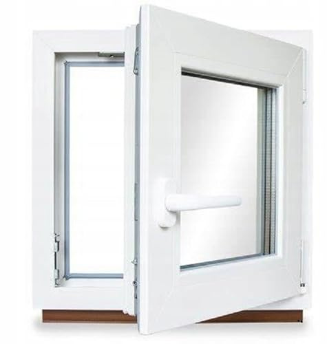 Finestra 500 x 500 mm DIN Destra | Finestra per cantina con doppi vetri e rinforzo in acciaio | Finestra in PVC con funzione vasistas | Finestra a vasistas per garage, cantina, casetta da giardino |