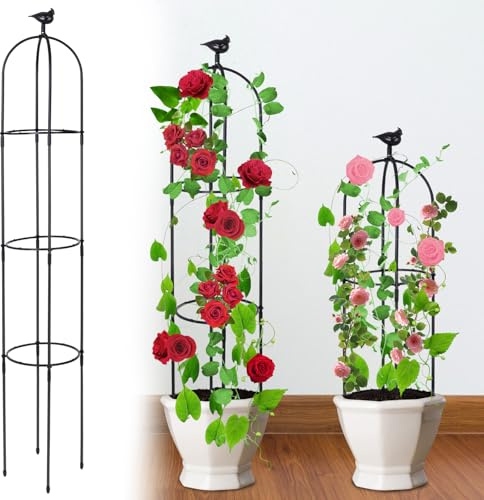 TOROKOM Obelisco de Jardín,183 cm Soporte Metálico Antioxidante para Plantas Trepadoras, Torre de Obelisco Resistente para Flores, Rosas, Enredaderas, Uso Interior y Exterior(Negro)