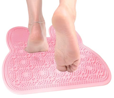 Silikon-Badeschrubbelmaschine – Langlebiges rutschfestes Material, Massagehaare, Saugnapf-Design, verspieltes Hasenmuster | Für Dusche Badezimmer Home Wohnung Familie Füße Rücken Reinigung Hygiene Com