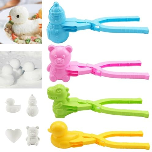 Schneeballzange, Schneeball Clip Schnee Former Ente – Lustige Schneeformer für Kinder, Einfache Handhabung für perfekte Schneebälle, Winter Spielzeug für Draußen, Robuster Kunststoff (4er, 34x11x7cm)