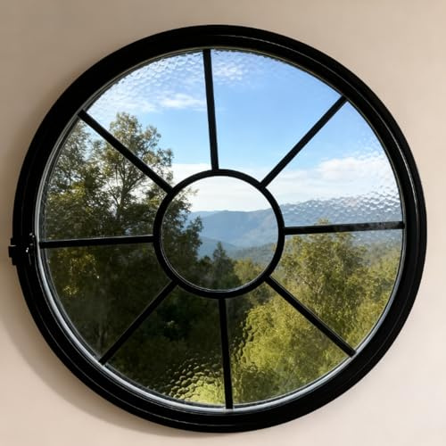 AYHARYLH Schiebefenster Rundes, Drehbares Öffnungsfenster Aus Aluminium, Flächenbündig Montierte Fenster Aus Gehärtetem Glas, Ersatzfenster Für Badezimmer, Keller, Schlafzimmer(Nero,100cm/39in)