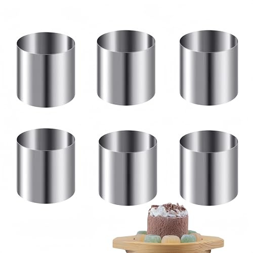 WizeFolk dessertringar och matserveringsringar set – 6 stycken, runda mousserformar i rostfritt stål Ø 5 cm, tårtringar, köksring, dessertformer, för gör-det-själv-tårta, mousse, bakning, dessert och