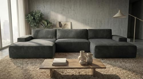 A&J MöbelLand Wohnlandschaft U-Form mit Schlaffunktion und Bettkasten Einar – Modulares Ecksofa, Schlafsofa mit Stauraum