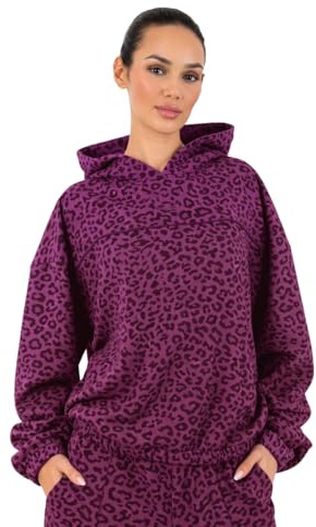 SMILODOX Hoodie Damen Siara, Relaxed Fit Swaeter, Kapuzenpullover mit Leo Print Muster, Verstellbarer Kordelzug, Weiches Sweat-Material, Lässiger Look, Gym Hoodie, Freizeit, Alltag