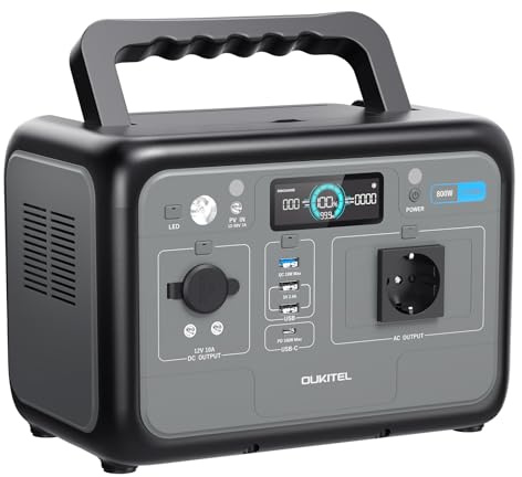 OUKITEL P800 Stazione di Energia Portatile 800W, Centrale Elettrica Portatile Batteria Lifepo4 512Wh, Generatore Con Uscite Usb A E C, Potenza Massima 1600W, Ricarica Rapida 6 Kg, Ideale Per Campeggio