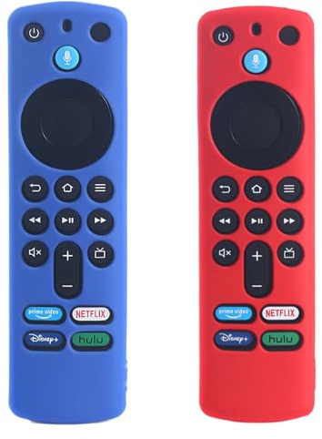 2 Pcs Silicone Remote Cover Case Compatible with Fire TV Stick HD / 4K(2nd Gen) / 4K Plus /4K Select Alexa Voice Remote, Anti Slip Silicone Protective Case Cover with Lanyard(Red & Blue)