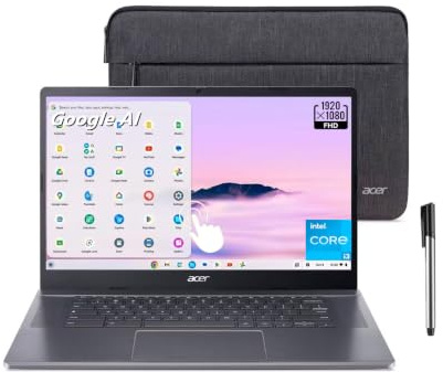 Acer Chromebook Plus 515, 15,6 FHD (1920 x 1080) LCD Touch Display Laptop, Intel i3-1305U, 8GB LPDDR5X, 256GB SSD, retroilluminato KB, Chrome OS, Wi-Fi 6E, grigio, custodia protettiva inclusa, TWE