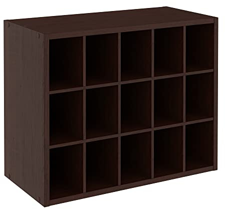 ClosetMaid 15 Cube Stackable Storage Organizer for Shoes, Bags, Crafts, Hobbies with Wood Shelves, for Closet, Entryway or Mudroom, Espresso