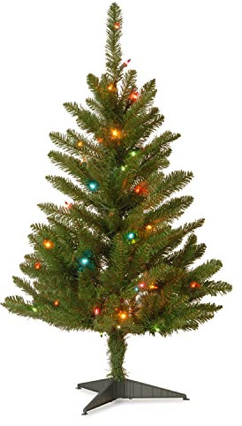 National Tree Company Kingswood Künstlicher Mini-Weihnachtsbaum mit bunten Lichtern und Ständer, 91 cm, Grün
