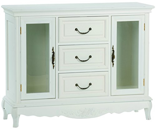 elbmöbel Kommode Schrank weiß Shabby Chic Schuhschrank Sideboard Anrichte 2 Glastüren 3 Schubladen