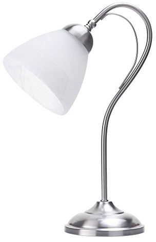LITECRAFT Barcelona Table Lamp, Satin Nickel, Curved Arm | Alabaster Glass Shade