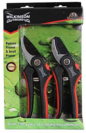 Wilkinson Sword 1111174W Bypass Pruner & Anvil Pruner Secateurs Twin Pack
