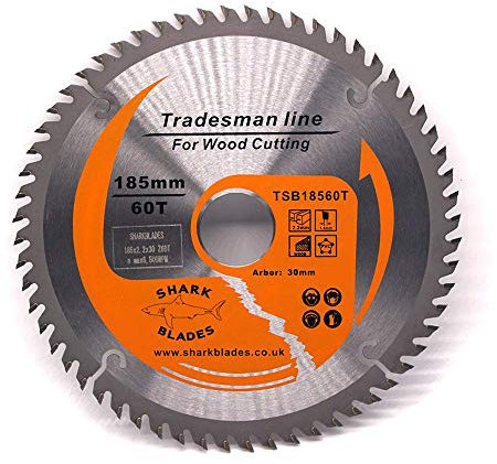 Shark Blades TCT Circular Saw Blade 185mm x 48T x 30mm Bore Wood and PVC Cutting Mitre Saw Blade for Festool Bosch Makita DeWalt