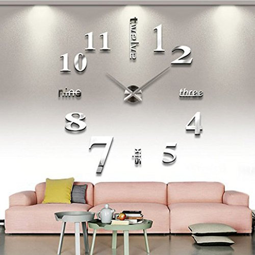 OUTLETISSIMO® OROLOGIO DA PARETE TRIDIMENSIONALE NUMERI LETTERE ADESIVI SPECCHIO 3D 1606