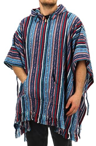 LOUDelephant 100% Woven Gheri Cotton Mexican Style Hooded Poncho Unisex One Size For Men Women Lounging Warm Cold Water Robe Cover Change Purple Sky