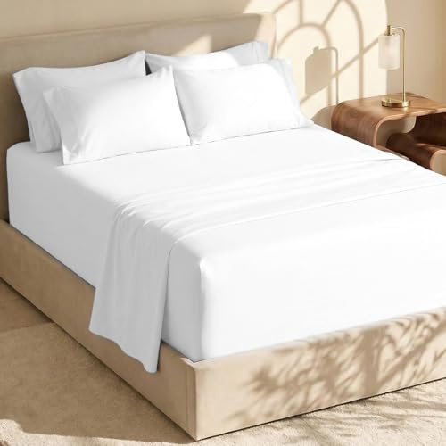 Hearth & Harbor Fits Mattress up to 21, Double Brushed Bedding Sheets & Pillowcases, Microfiber, White, Queen