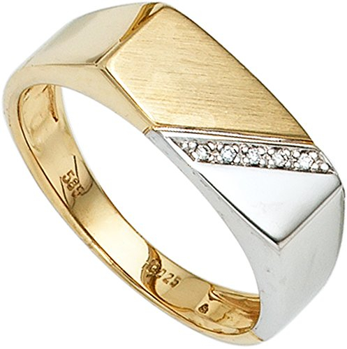 Jobo Herren-Ring aus 14 Karat 585 Gold Bicolor mit 5 Diamanten Größe 64