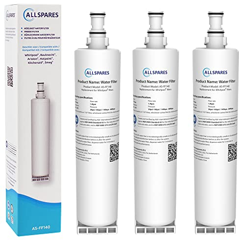 AllSpares Filtro acqua per frigorifero adatto per Whirlpool SBS200 / SBS002 / SBS001 e Bauknecht SBS103 (3 pezzi)