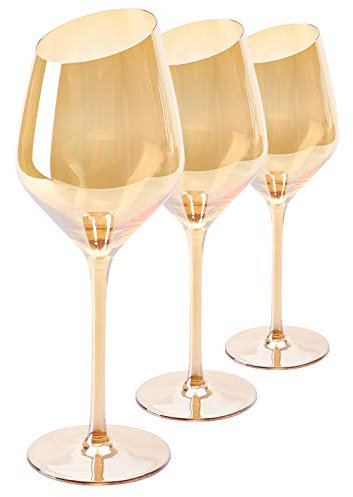 Beasea Gold Weinglas, 10 oz Langstiel-Weingläser 3er Set, Kristall-Rotweingläser, mundgeblasene Weißweingläser für Hochzeitstag