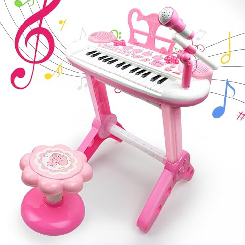 Piano Toys - Teclado con micrófono para niñas pequeñas, regalo de cumpleaños a partir de 3 años, instrumento musical de juguete