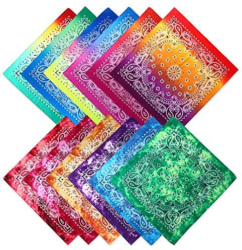 ASSOTS Dye Bandanas Halloween Bandana Paisley Pattern Cowboy Hip-hop Head Wrap Scarf Wristband Headbands (12)