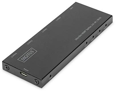 DIGITUS DS-45323 HDMI Splitter 1x4 – Eingang: 1-Port / Ausgang: 4-Port – UHD 4K/60 Hz HDTV: 4096 x 2160p – HDCP 2.2 / 1.4 – HDR, 3D, Deep Color, ESD-Schutz