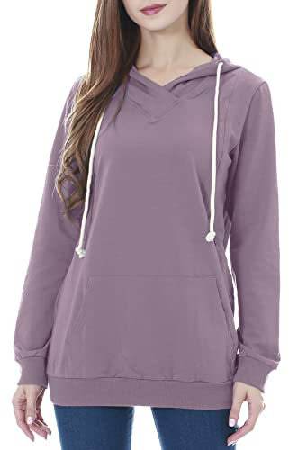 Smallshow Maternity Nursing Hoodies Women’s Long Sleeve Breastfeeding Sweatshirt Misty Lilac XL