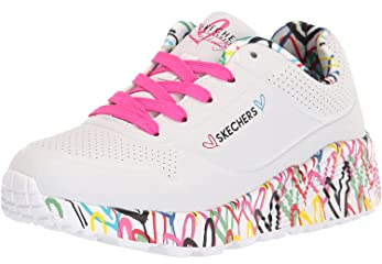 Skechers Mädchen Uno Lite Lovely Luv Sneaker, White Synthetic H. Pink Trim, 37 EU
