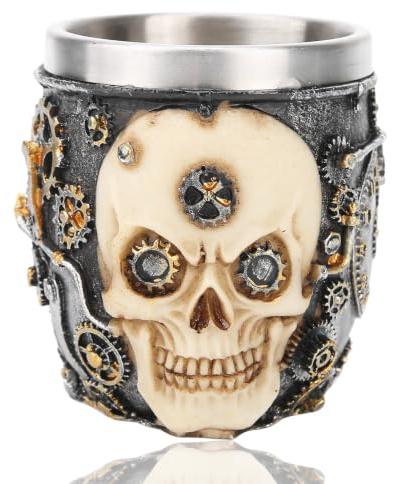 Agatige Skull Shave Bowl, Stainless Steel Unbreakable Mug Shave Soap Cup Mug Vintage Razor Soap Holder Beard Grooming Accessory for Shave Cream and Soap