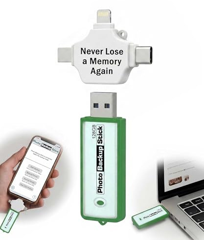 Photo Backup Stick Photostick for iPhone & Android 128GB Removes Duplicates | This universal photo stick keeps your memories safe. Works on phones, tablets & computers to backup photos and videos.