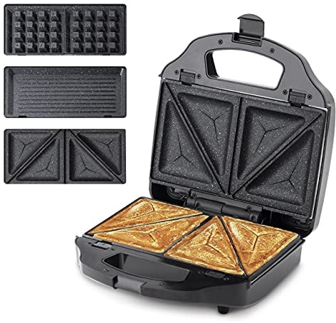 Ufesa SW7950 Cook&Fun Appareil croque monsieur 3 en 1: Grill, Gaufres et Sandwichs, 900W, Plaques Antiadhésives Amovibles, Sans BPA, Inox
