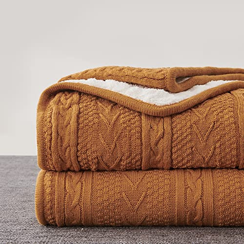 Longhui Bedding Sherpa Throw Blanket with Braided Pattern, 50 x 59, thick, soft, large, cozy, knit fleece blanket for couch, sofa, bed, large blanket for all seasons, Burnt Orange
