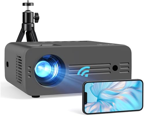 AKIYO Mini Projector 4K with Tripod, 18000 Lumen WiFi6 Bluetooth 5.2 Full HD 1080P Portable Outdoor Projector, 300 Display Home Cinema, Compatible with iOS/Android/HDMI/PC/TV Stick/USB/PS5