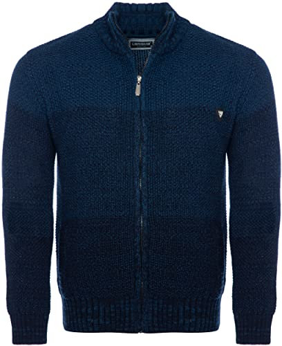 Carisma Herren Strickjacke mit Stehkragen • Angenehme Männer Freizeit-Jacke mit Farbverlauf • Herren Zipper mit Seitentasche 7778 Indigo S