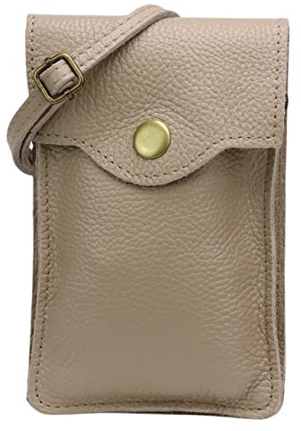 SH Leder Damen Handytasche Umhängetasche Geldbörse Multifunktion Beutel Schultertasche aus Echtleder Verstellbar Schultergurt Handy bis 6.8 Zoll 12x19cm ADA G3282 (Helltaupe)