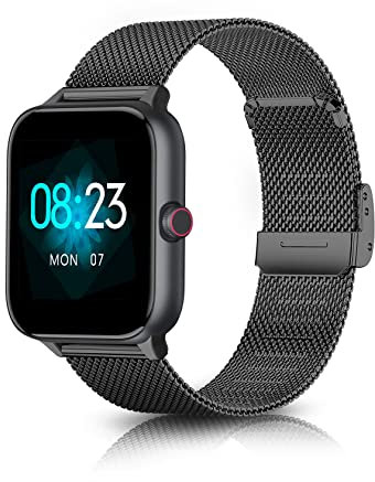 ToVioc Armband Kompatibel mit Blackview R3/R3 Pro/Xiaomi haylou solar LS01/ ID205L, 19mm Quick Release Mesh Gewebte Edelstahl Metall, Uhren-Ersatzband für SW021/SW025/Uwatch 3/Ufit/GT - Schwarz