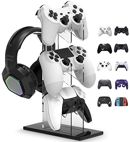 Wedorat Universal 3 Tier Controller Stand and Headset Holder Game Accessories Storage Bracket for PS5 PS4, Controller Holder Headset Stand Gaming Accessories Black