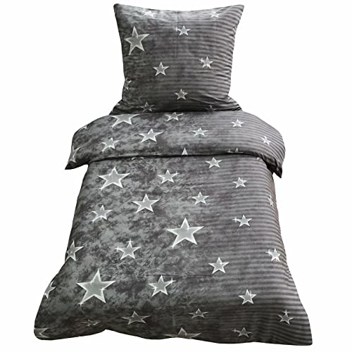 Leonado Vicenti Bettwäsche 2 TLG. 155x220 cm Mikrofaser Bettbezug Bettwaren Schlafzimmer Set Sterne Galaxy Grau