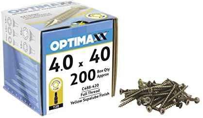OPTIMAXX Torx Drive Woodscrews - 4.0 x 40mm - Box of 200 - Zinc - Double Reinforced Collar With Countersink - Razor Sharp Saw-Tooth Formation