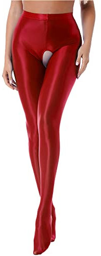 iEFiEL Topmodisch Damen glänzende Strumpfhose Blickdichte Silk Strumpfhosen Tanzstrumpfhose 70den Strümpfe Frauen Shaping Socken Öl Socken Shiny gr. M-XL X Rot Ouvert XXL