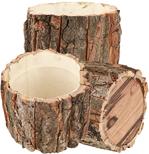Operitacx 3 x Holzrinde Blumentopf, Desktop Weihnachtsbaum Holzsockel Natürlicher Baumstamm, Sukkulenten Übertopf, Rustikaler Baumstumpf, Kaktus-Topf, Garten, Balkon, Dekoration, 10 cm