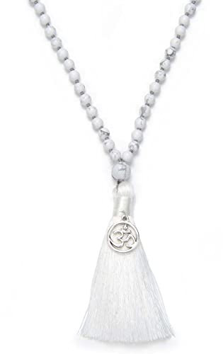 108 Mala-Perlen-Quasten-Halskette, beruhigende Meditation, spirituelle Mala-Halskette, Erdung, spirituelle OM-Halskette (Weißer Howlith (White Howlite))
